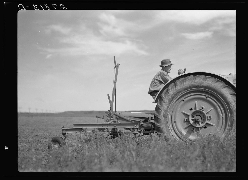 [Untitled photo, possibly related to: Tractor used in cutting alfalfa. Rosebud County, Montana]. Sourced from the Library of…