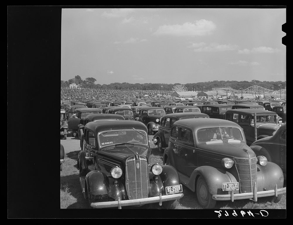 [Untitled photo, possibly related to: Parking ground at Iowa State Fair. Des Moines, Iowa]. Sourced from the Library of…