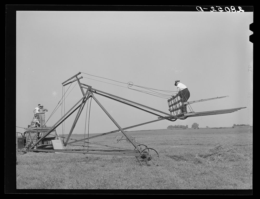[Untitled photo, possibly related to: Loading hay with a jayhawk. Kimberley farm, Jasper County, Iowa]. Sourced from the…