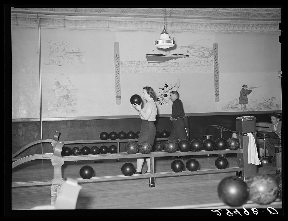 [Untitled photo, possibly related to: Bowling alley. Clinton, Indiana]. Sourced from the Library of Congress.