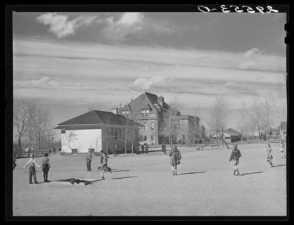 Grade school pupils in playground of experimental school for education of students. University of Wyoming at Laramie.…