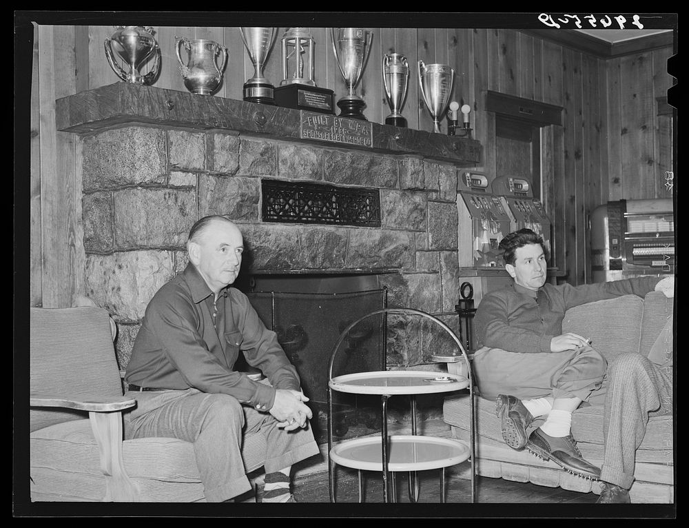 [Untitled photo, possibly related to: Golfers in club house. Reno, Nevada]. Sourced from the Library of Congress.