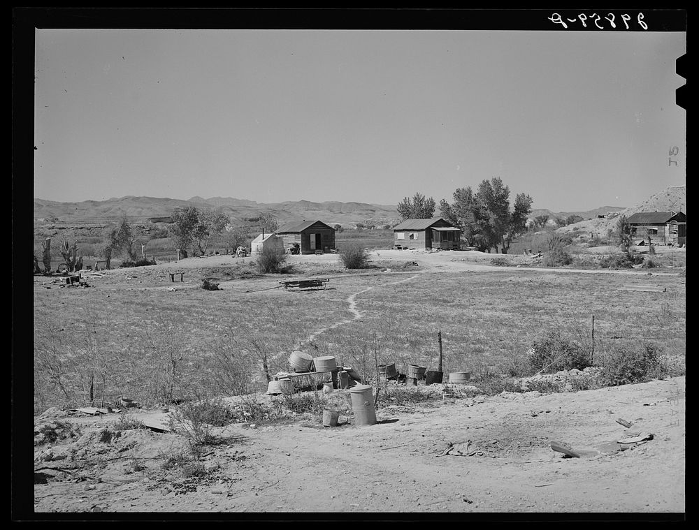 Indian homes. Moapa Reservation, Nevada. Sourced from the Library of Congress.