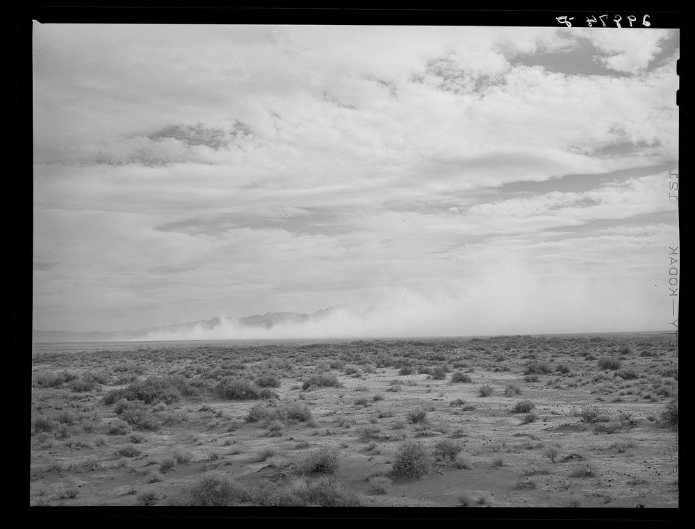 Dust storm on desert. Nye County, Nevada. Sourced from the Library of Congress.