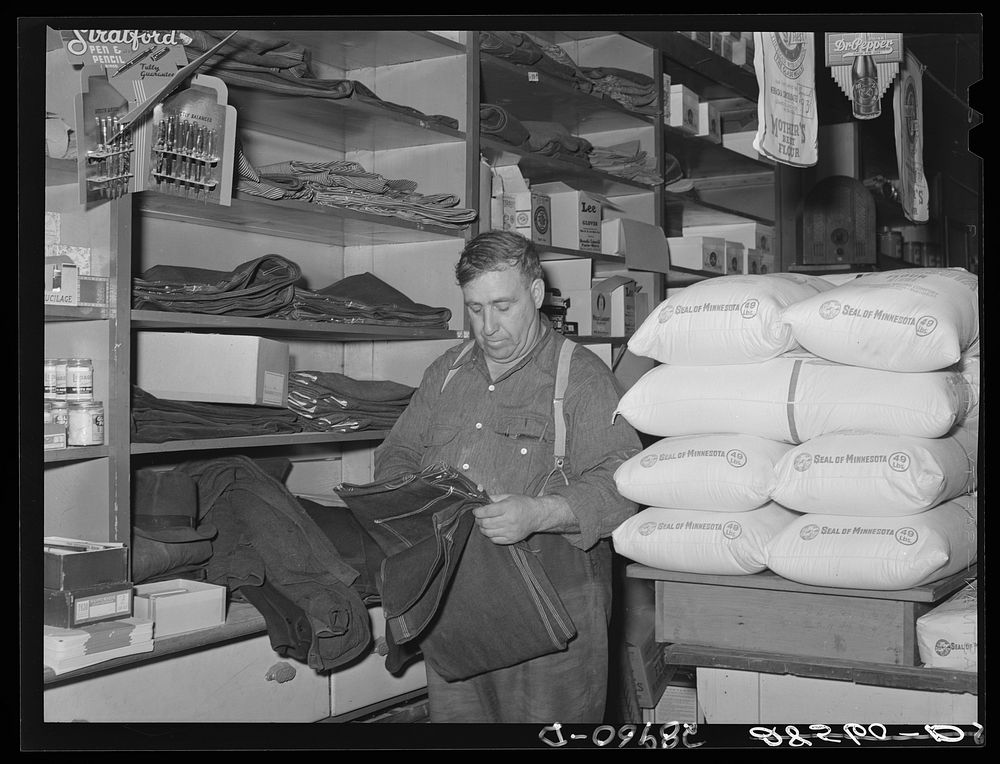 Farm clothes and flour. General store. Lamoille, Iowa. Sourced from the Library of Congress.