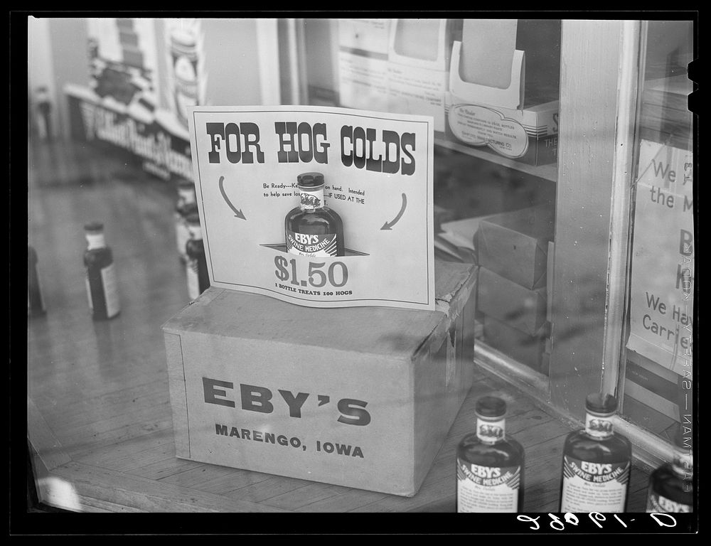 Drugstore display. Marengo, Iowa. Sourced from the Library of Congress.