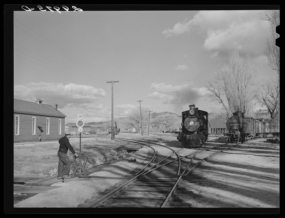 Operating switch at railroad station. Carson City, Nevada. Sourced from the Library of Congress.