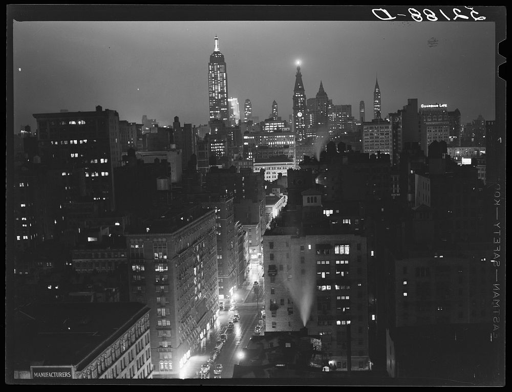 A rainy evening in New York City, looking north from University Place. Sourced from the Library of Congress.