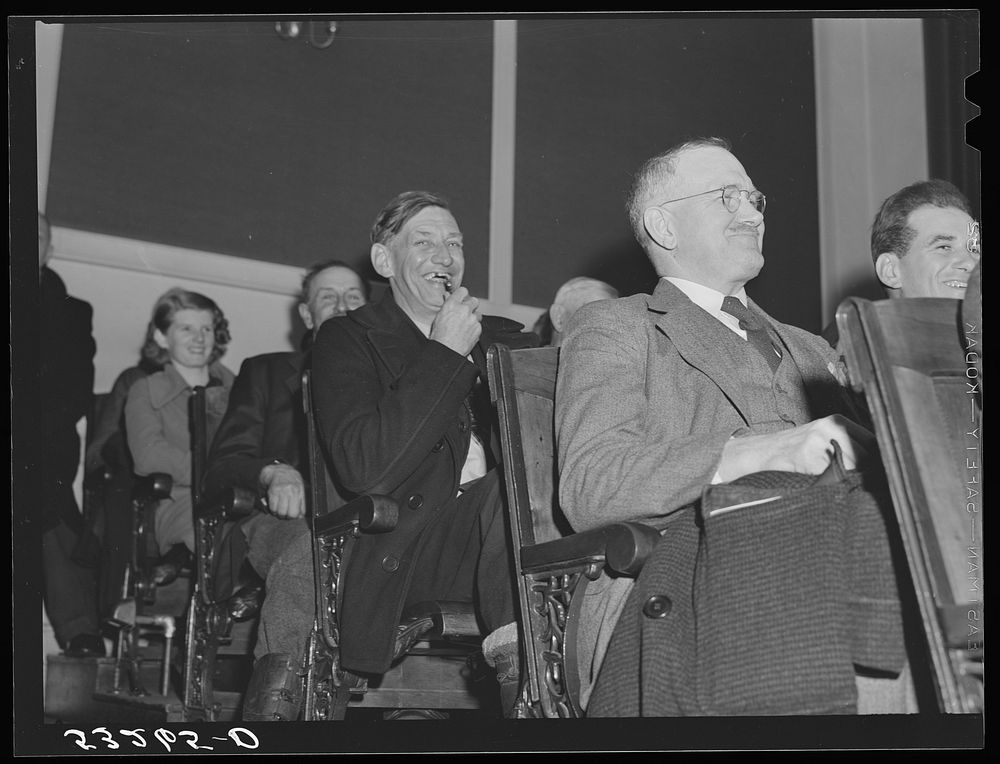 [Untitled photo, possibly related to: Townspeople at town meeting. Woodstock, Vermont]. Sourced from the Library of Congress.