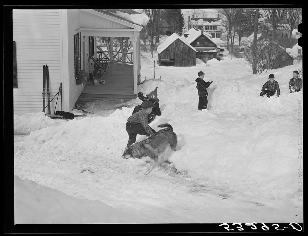 [Untitled photo, possibly related to: Children playing in front of their home. Woodstock, Vermont]. Sourced from the Library…