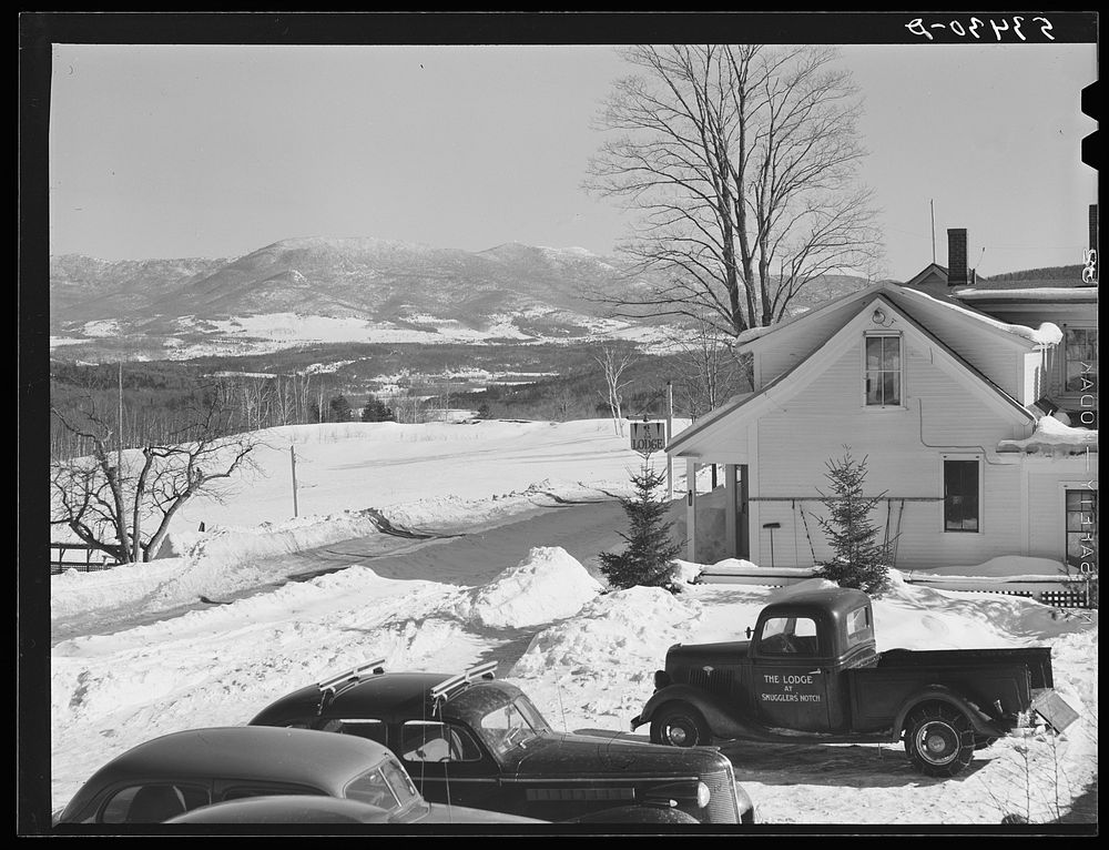 The lodge at foot of Mount Mansfield. Smugglers' Notch near Stowe, Vermont. Sourced from the Library of Congress.