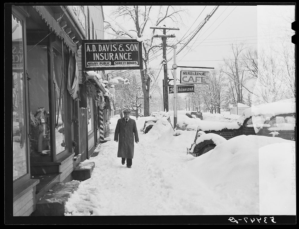 Main street in North Conway, New Hampshire, after storm. Sourced from the Library of Congress.