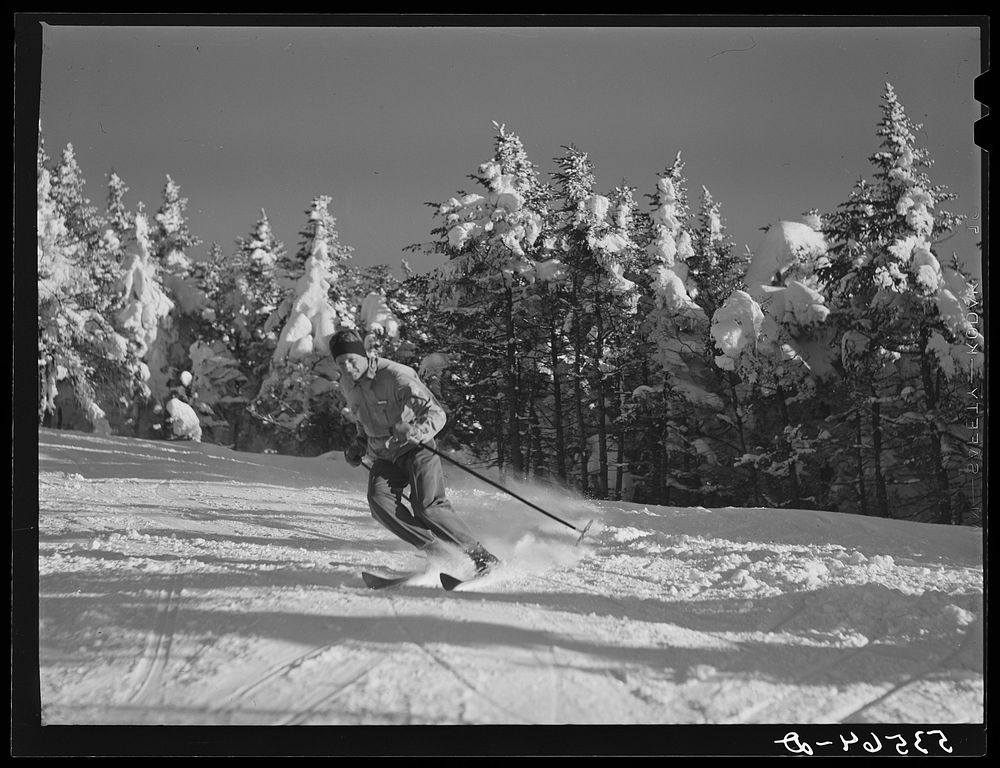 Skiers on top of Cannon Mountain. Franconia Notch, New Hampshire. Sourced from the Library of Congress.