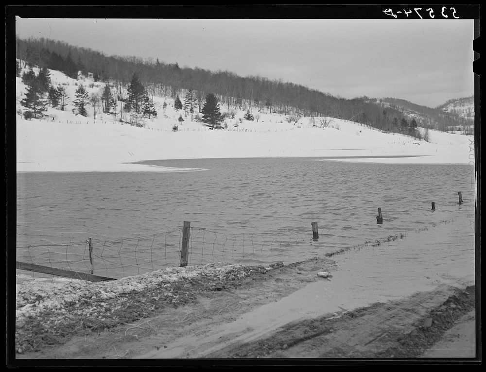 Spring thaw, flooding fields and roads near Woodstock, Vermont. Sourced from the Library of Congress.