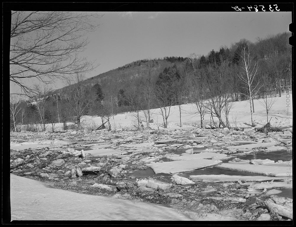[Untitled photo, possibly related to: Ice breaking up in river during spring thaw Rutland, Vermont]. Sourced from the…