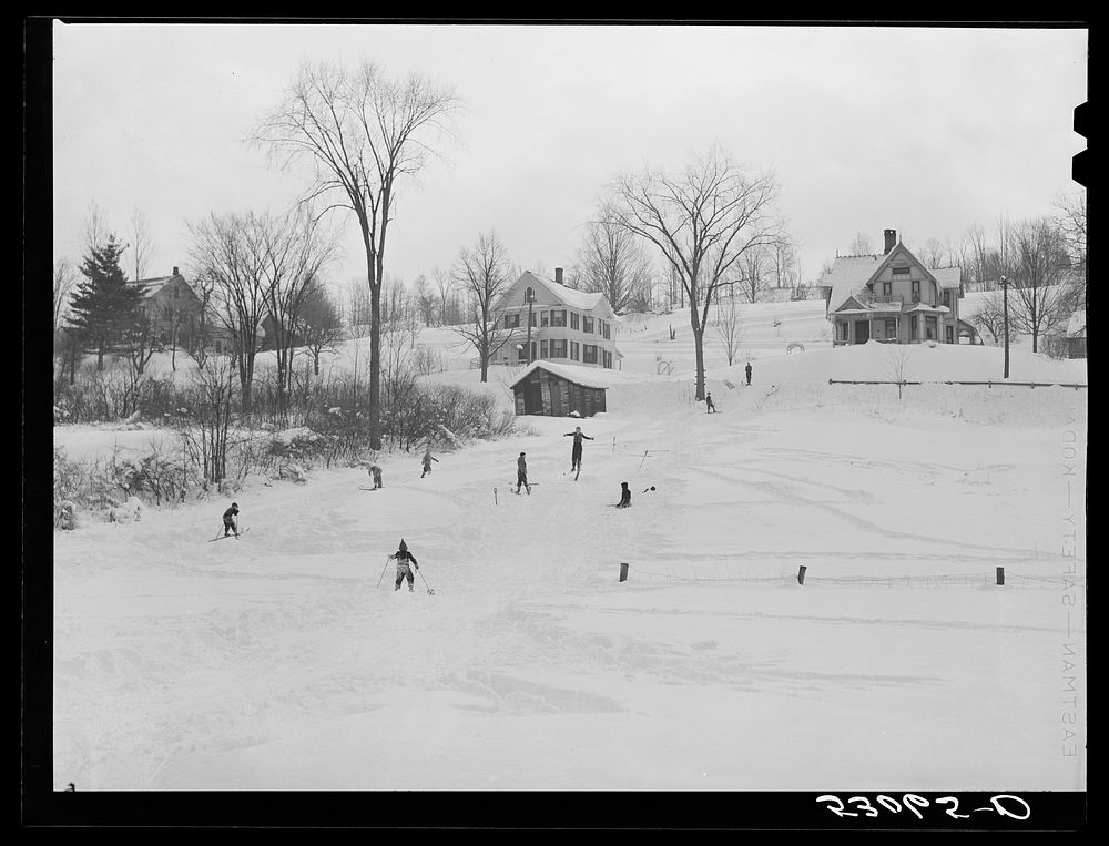 On Saturdays children of the neighborhood have ski races. Woodstock, Vermont. Sourced from the Library of Congress.