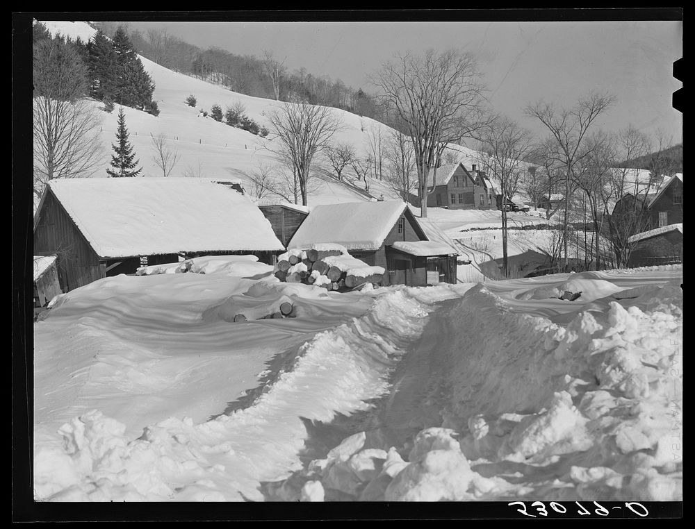 [Untitled photo, possibly related to: Barn and truck snowed under after storm. Woodstock, Vermont]. Sourced from the Library…
