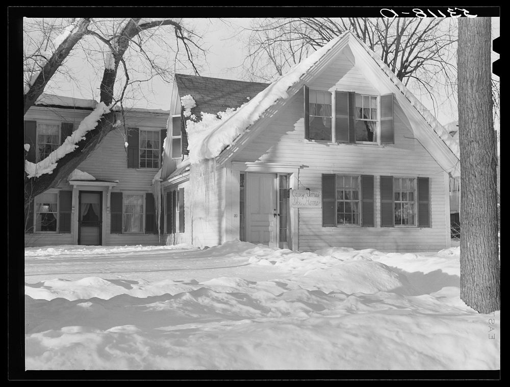 One of the old homes in Woodstock, Vermont, now rented as a ski home in winter. Sourced from the Library of Congress.