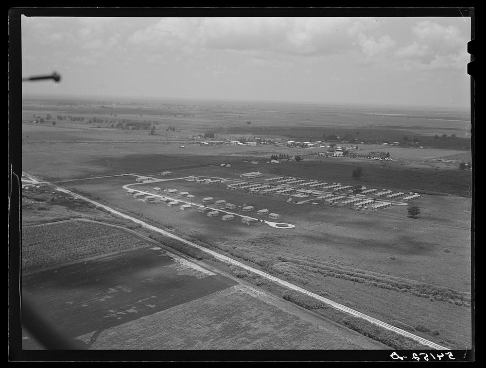 Aerial view of Osceola migratory labor camp. Belle Glade, Florida. Sourced from the Library of Congress.