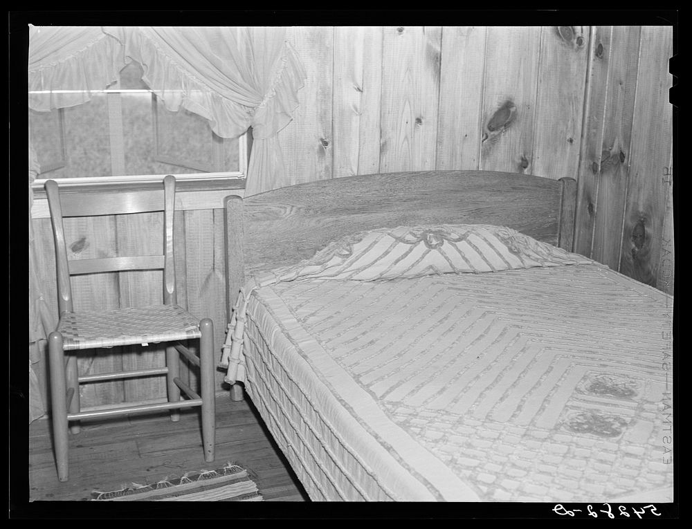 Interior of one of the labor houses at Okeechobee migratory labor camp. Belle Glade, Florida. Sourced from the Library of…