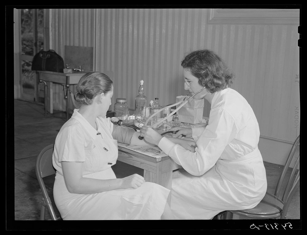 The project nurse takes a member's blood pressure during the prenatal clinic. Terrebonne Project, Schriever, Louisiana.…