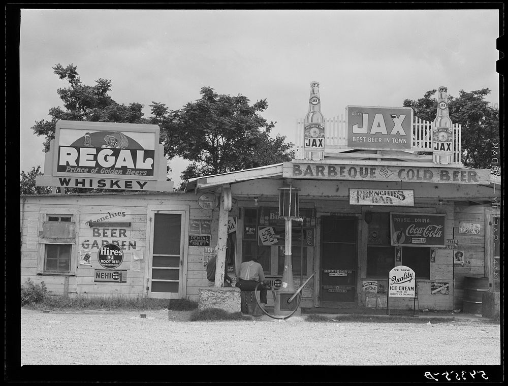 Melrose, Natchitoches Parish. Louisiana crossroads store, bar "jook joint," and gas station, in cotton plantation area.…