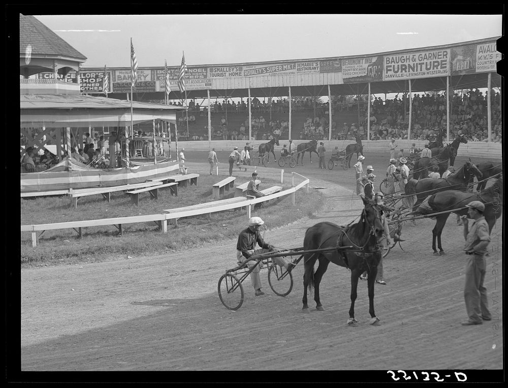 Sulky of harness races. Horse show, Shelby County fair, Shelbyville, Kentucky. Sourced from the Library of Congress.