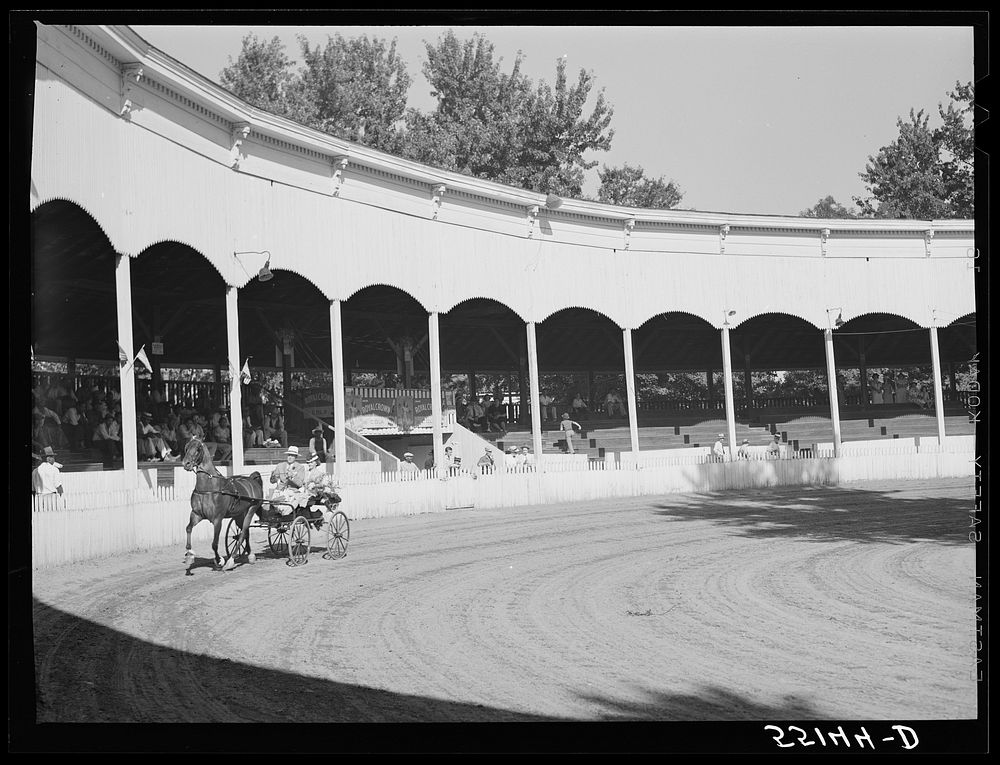 Winner coming out of the ring at the horse show. Shelby County fair, Shelbyville, Kentucky. Sourced from the Library of…