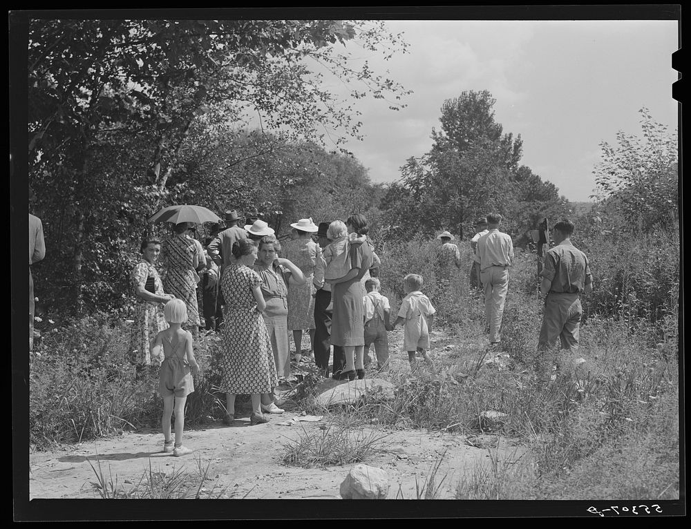 Members of the Primitive Baptist Church, after services, going to attend a creek baptizing. Morehead, Kentucky. Sourced from…