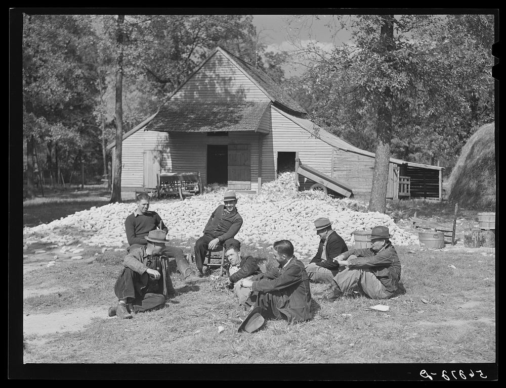 [Untitled photo, possibly related to: Resting after dinner following a corn shucking on Hoopers' farm in Corbett Ridge…