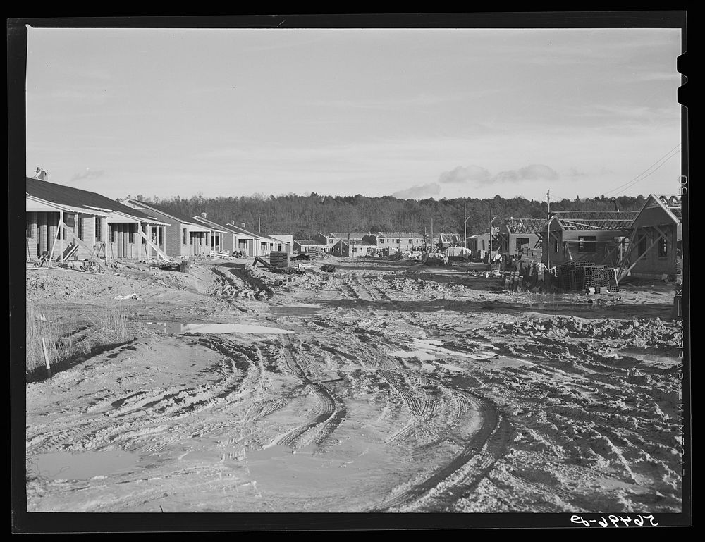 Defense housing project, Newton D. Baker Village, under authority of housing commission of Columbus, Georgia. Construction…