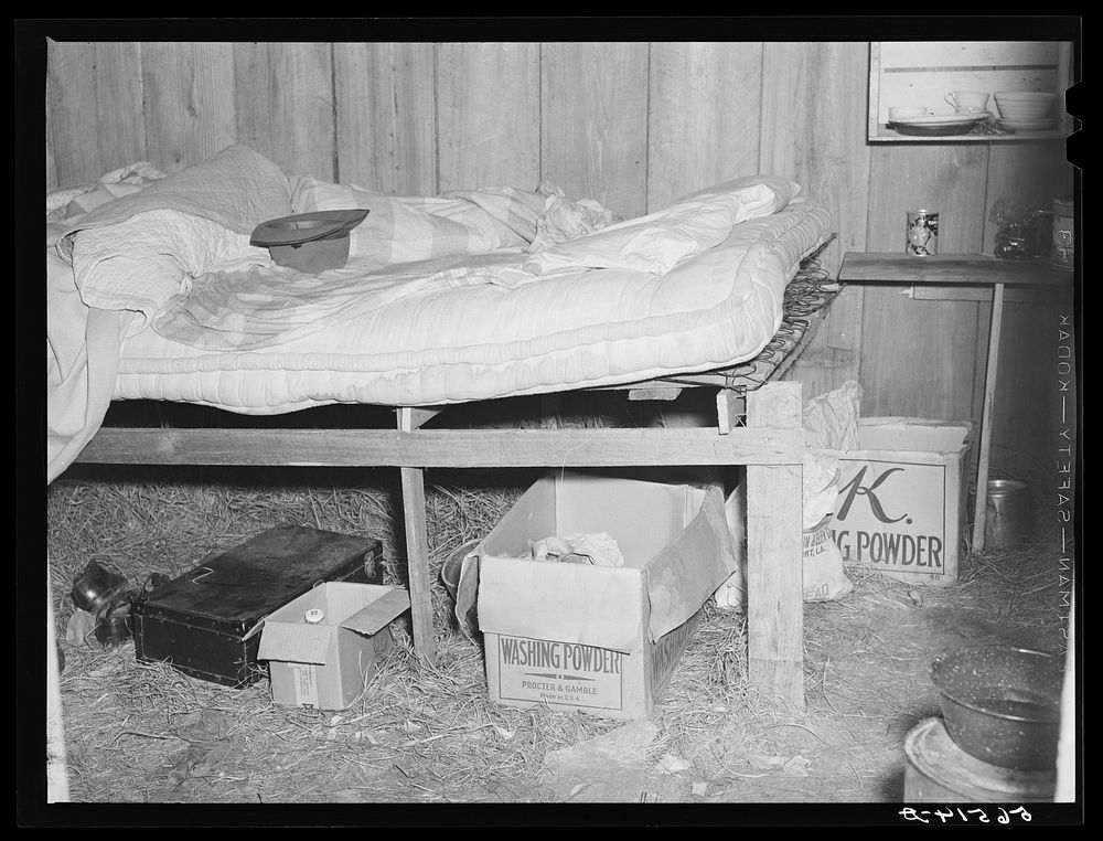 Interior of construction workers shack. Alexandria, Louisiana. Sourced from the Library of Congress.