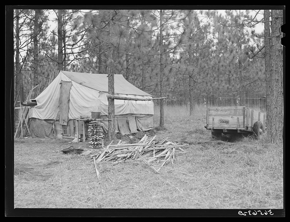 Camp Livingston construction worker's shack and tents near Fort Beauregard. These are along the main highway on government…