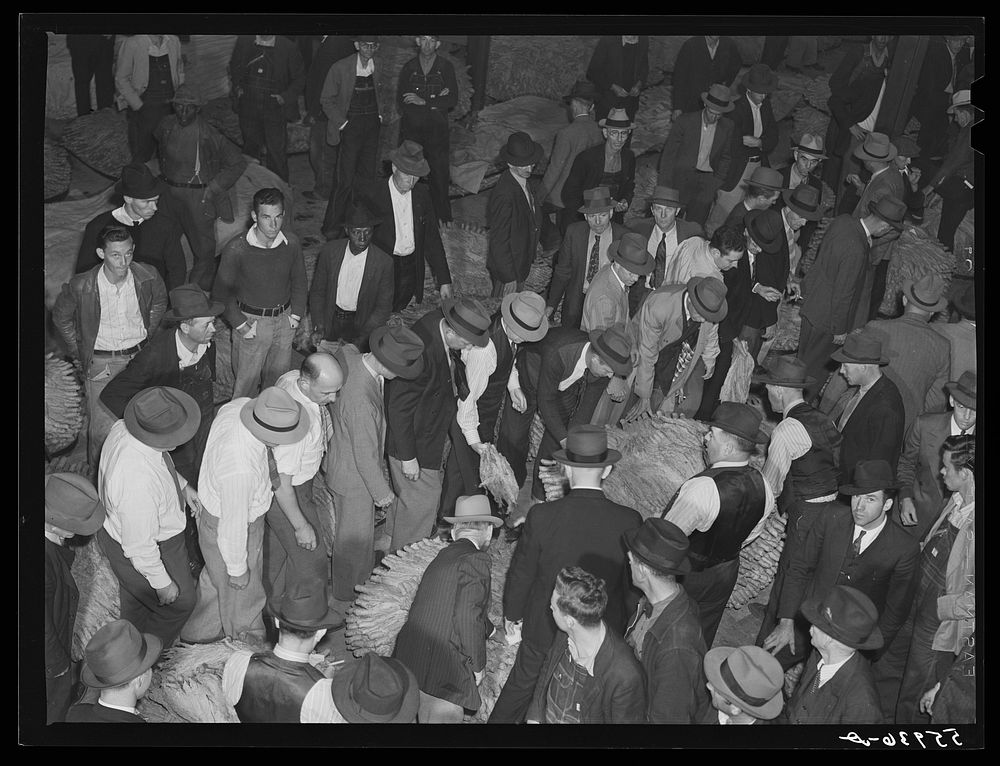 Auction sale in tobacco warehouse, Danville, Virginia. Sourced from the Library of Congress.