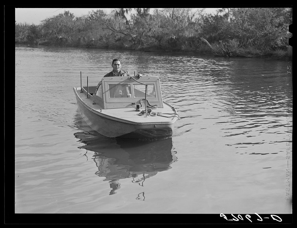 Weldon P. Smith, FSA (Farm Security Administration) supervisor, going out to the bayous and marshes to visit some of the…