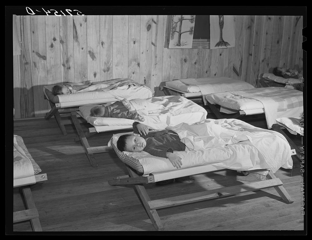 First hour in day nursery of Osceola migratory labor camp. Belle Glade, Florida. Sourced from the Library of Congress.