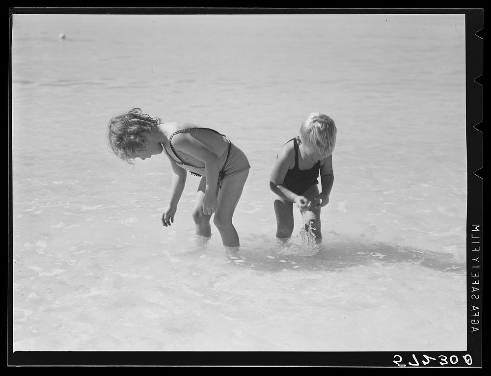 [Untitled photo, possibly related to: Guests of Sarasota trailer park, Sarasota, Florida, going in for a swim]. Sourced from…
