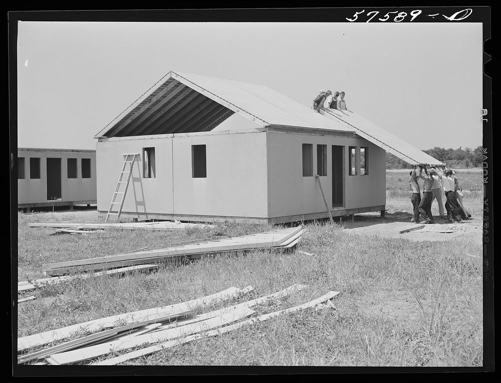 Prefabricated defense housing under construction near airport. Hartford, Connecticut. Constructed and managed by FSA (Farm…
