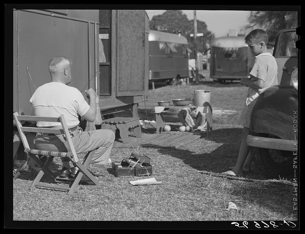 Getting ready to go fishing. Sarasota trailer park, Sarasota, Florida. Sourced from the Library of Congress.