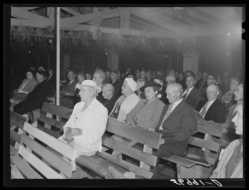 [Untitled photo, possibly related to: Congregation attending Sunday church services. Sarasota trailer park, Sarasota…