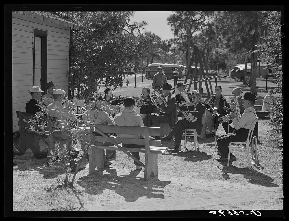 [Untitled photo, possibly related to: Band composed of guests of trailer park. Sarasota, Florida]. Sourced from the Library…