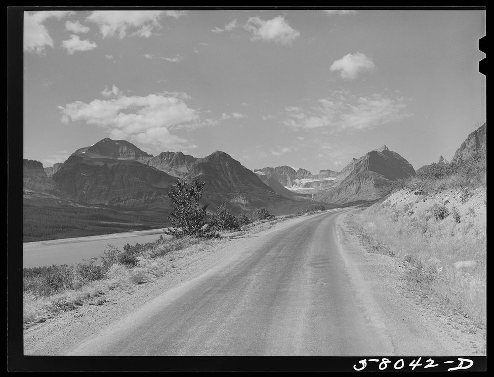 Grinnell Glacier as seen from Many Glacier highway. Glacier National Park, Montana. Sourced from the Library of Congress.