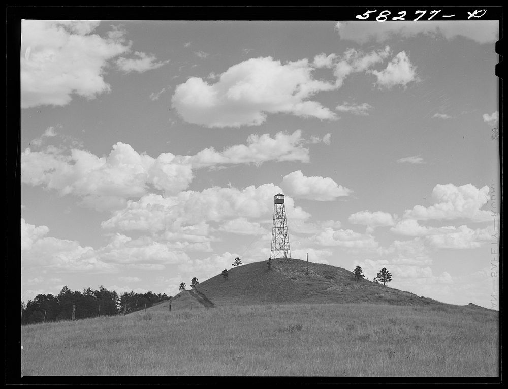 Forest ranger's tower on Lyman Brewster's lease for cattle range. Near Lame Deer, Montana. Sourced from the Library of…