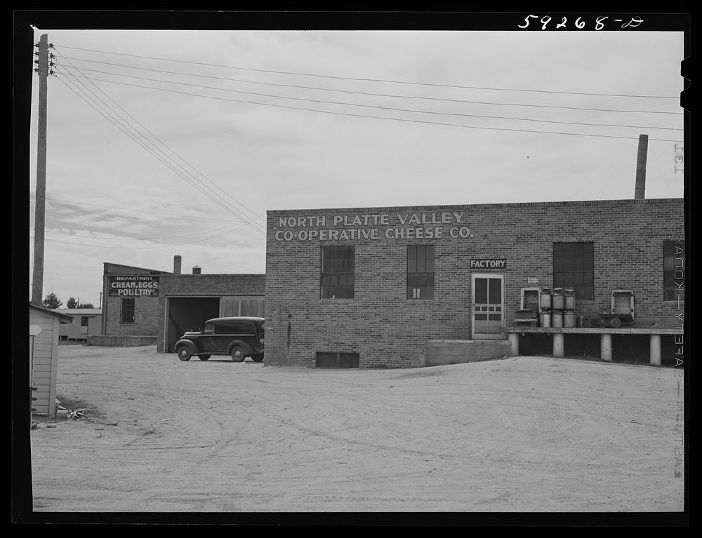 Factory of North Platte Valley Cooperative cheese company. Scottsbluff, Nebraska. Sourced from the Library of Congress.