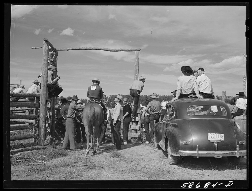 Ashland, Montana. Cowboys and spectators at the annual rodeo. Sourced from the Library of Congress.
