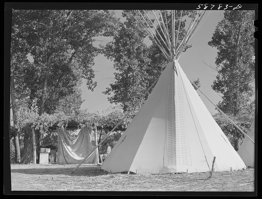 Teepee or lodge of Indians at Crow fair. Crow Agency, Montana. Sourced from the Library of Congress.