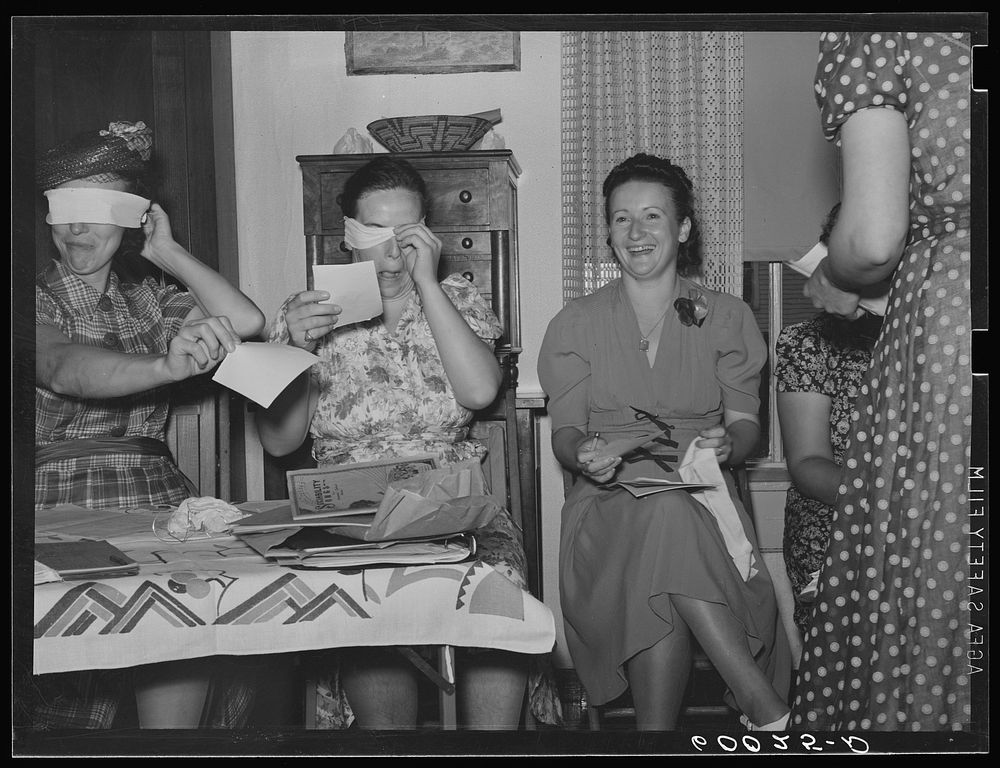 Recreation time at meeting of women's club. Tygart Valley Homesteads, West Virginia. Sourced from the Library of Congress.