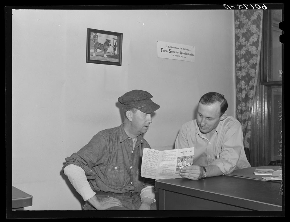 Scene in FSA (Farm Security Administration) county supervisor's office. Grant County, Wisconsin. Sourced from the Library of…