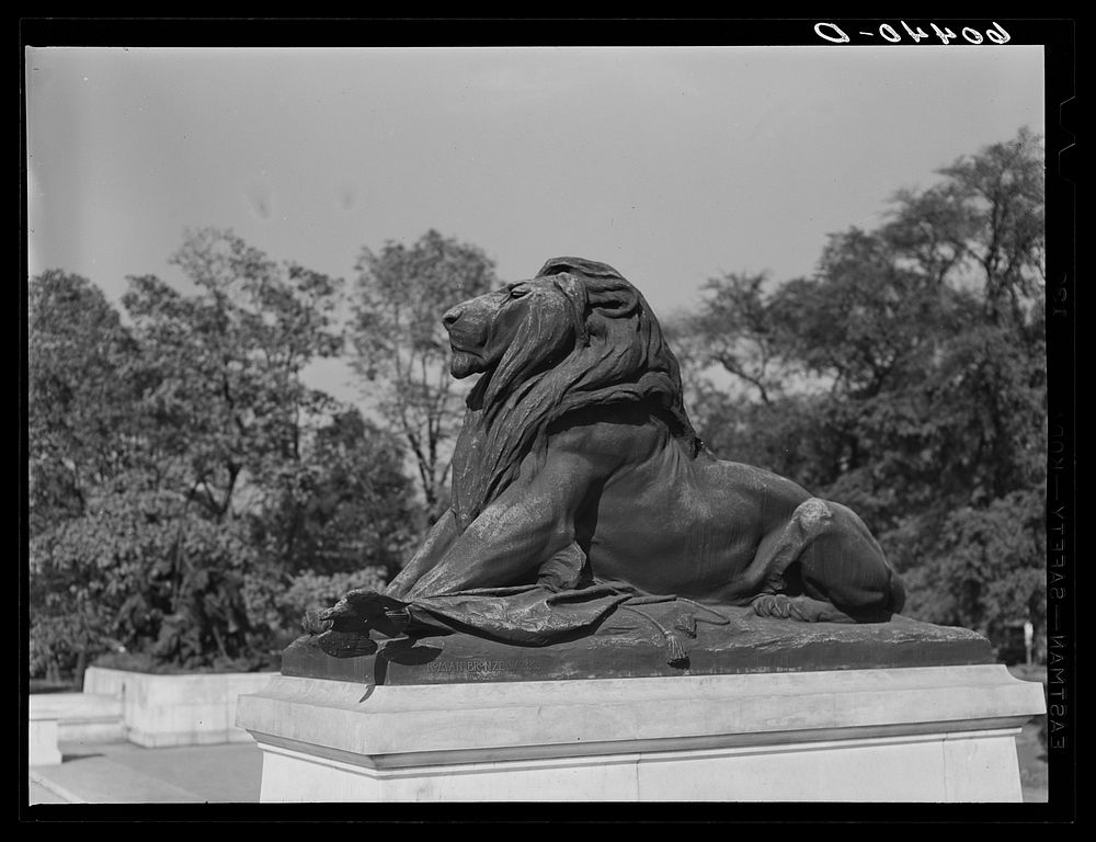Lion at General Grant's monument. Washington, D.C.. Sourced from the Library of Congress.