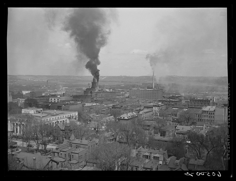 Dubuque, Iowa. The smoke comes from Dubuque's largest industry, the sash and door mills. Sourced from the Library of…